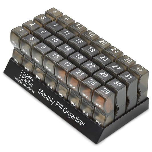Monthly Pill Organizer - Am/Pm Daily Pill Organizer 32 Compartments for Each Day, Pill Dispenser and Dispenser Caddy Tha