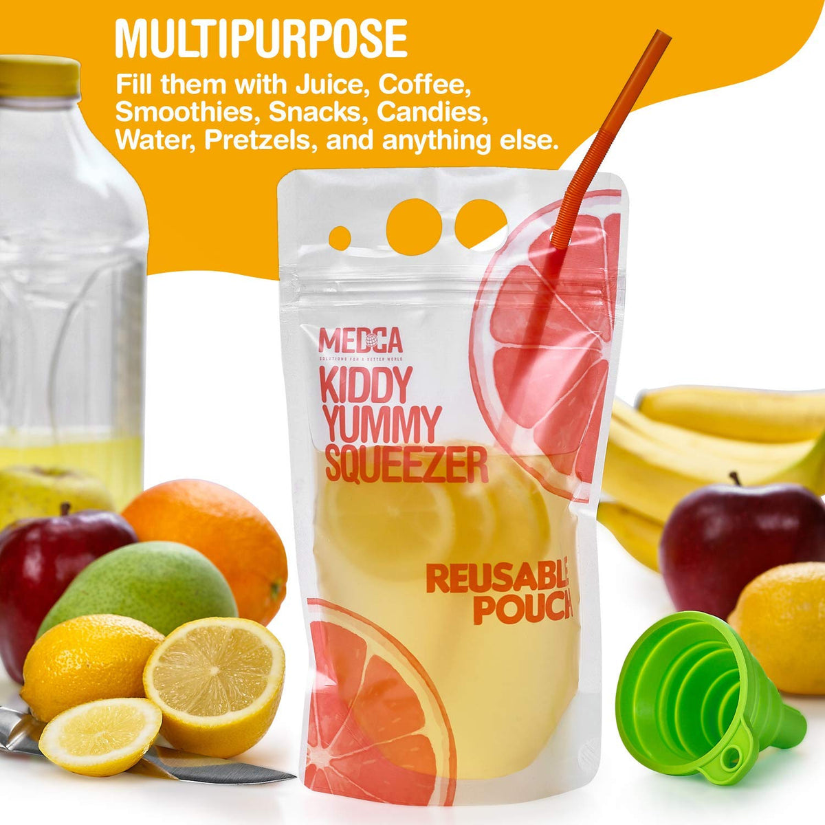 Reusable Drink Pouches - 30 Clear Drink Bags with 30 Straws - Double Zipper Reusable Smoothie Pouches Juice, Clear Zipper Pouch Storage Bags, Leak-Free and BPA Free
