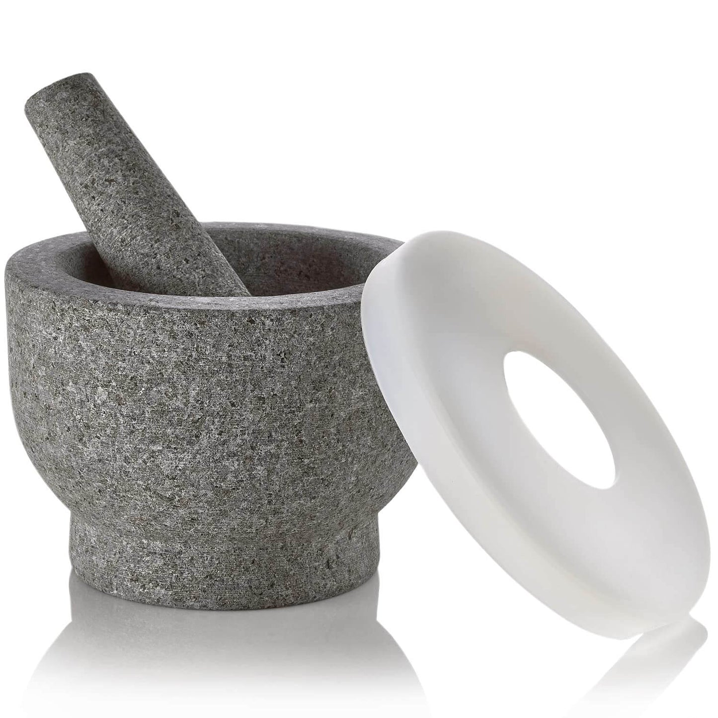 Granite Pill Crusher Set - Easy Grip Non-Slip Stone Muddler & Deep Bowl with Silicone Lid - Mortar and Pestle Grinder fo