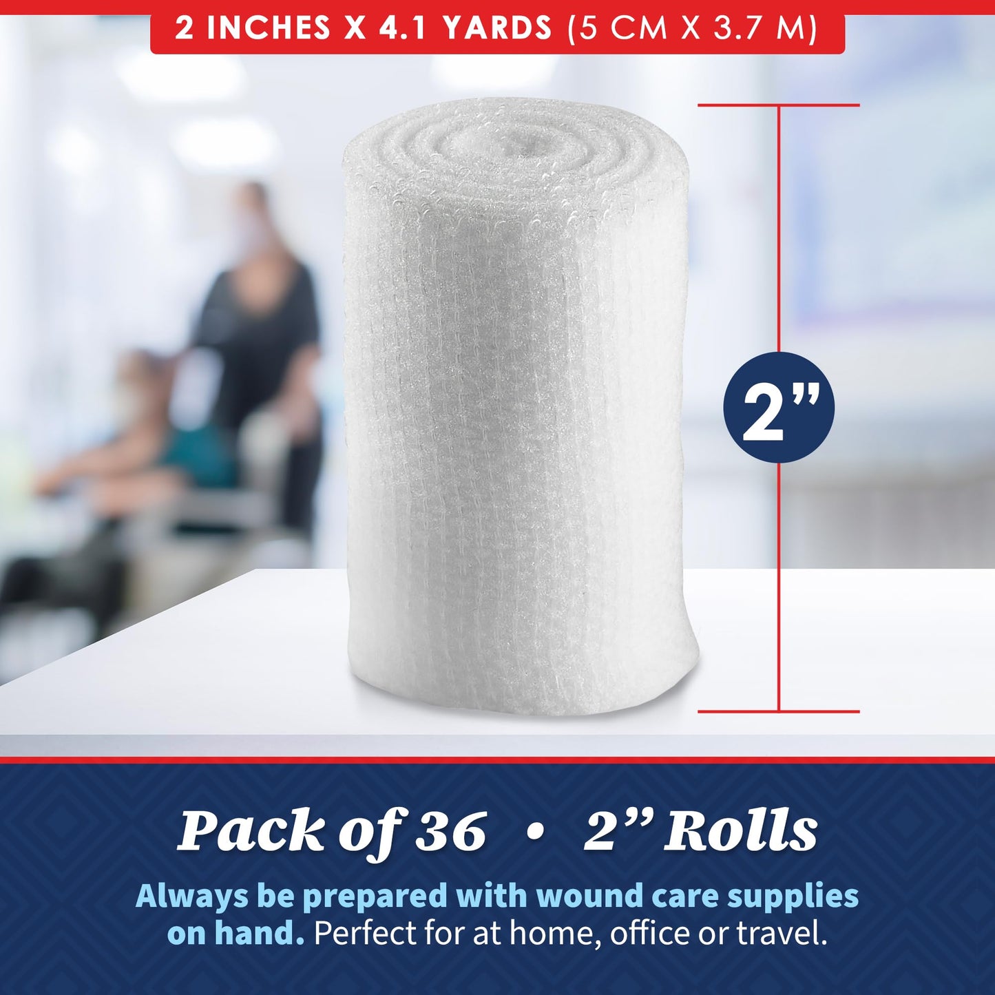Gauze Bandage Rolls - (36 Pack) 2 in x 4.1 Yards Per Roll of Medical Grade Gauze Bandage and Stretch Wrapping for Dressing All Types of Wounds and First Aid Kit by, (2-Inch, 36 Pcs)