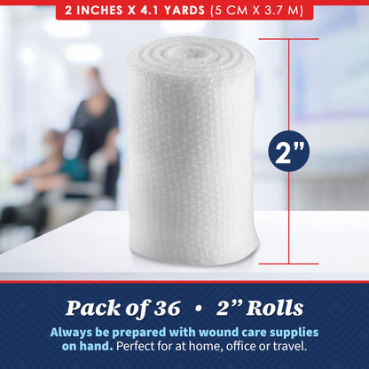 Gauze Bandage Rolls - (36 Pack) 2 in x 4.1 Yards Per Roll of Medical Grade Gauze Bandage and Stretch Wrapping for Dressing All Types of Wounds and First Aid Kit by, (2-Inch, 36 Pcs)