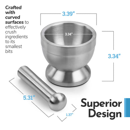 Pill Crusher - 304 Food Grade Stainless Steel Mortar and Pestle Medicine Grinder Set - Non-Slip Splitter to Easily Crush Medicine Pills Tablets Vitamins to Fine Powder for Adults, Seniors, Dogs, Pets