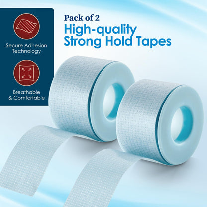 Sensitive Skin Low Trauma Tape Rolls - 1 Inch x 4 Yards Blue Tape First Aid Rolls, Minimal Hair Pulling for Wounds, Lash Tape for Eyelash Extensions (Pack of 2)