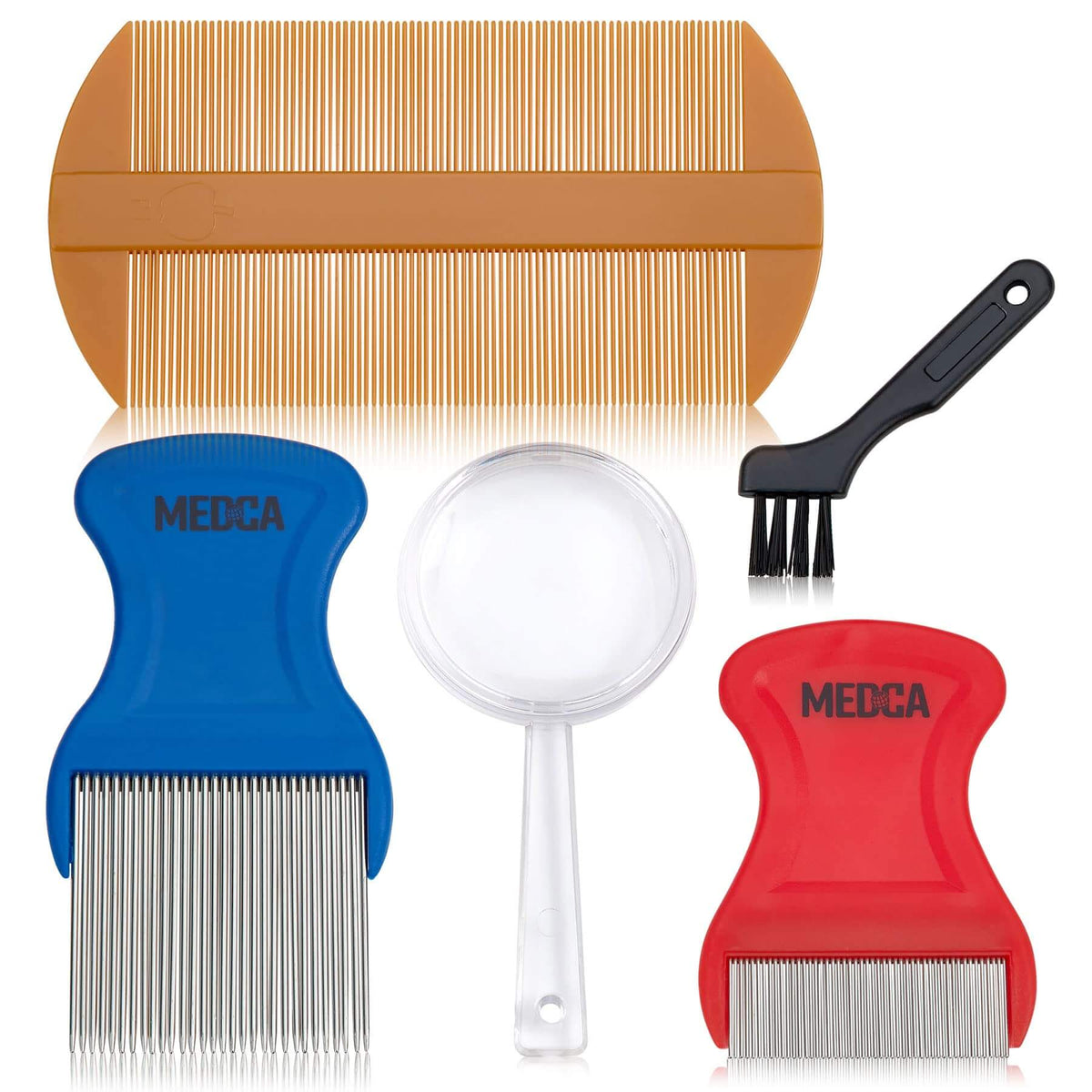 Premium 5 Piece Lice Kit - Nit Removal Fine Tooth Comb and Magnifier Full Treatment Set - Louse and Nit Combs Removes Eg