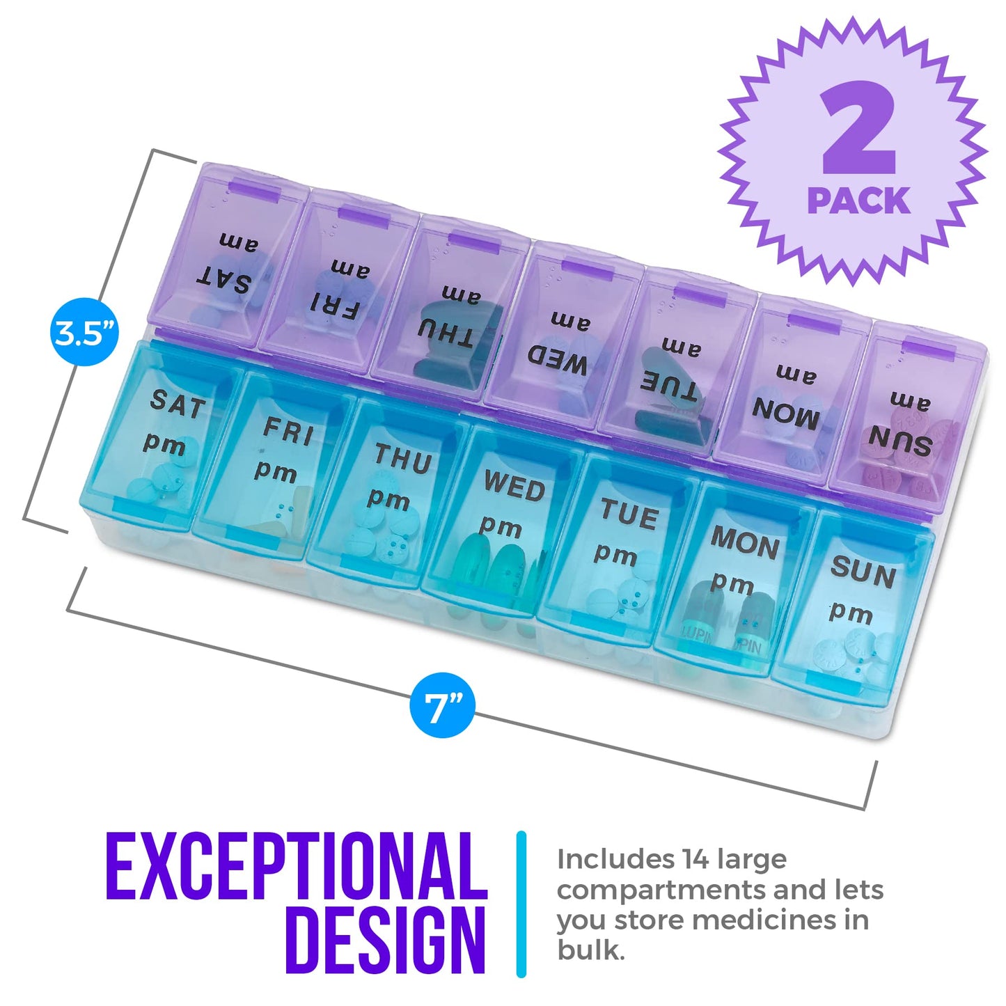 Weekly Pill Organizer, Twice-a-Day, Pack of 2