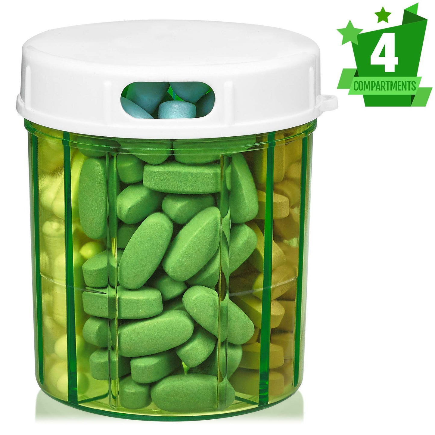 Round Pill Organizer Dispenser - Pack of 2 - Pill Boxes with 4 Compartments for Medication, Vitamins & Supplements Bottle Daily Pill Case Reminder Box