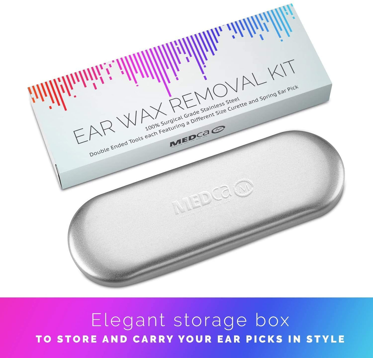Ear Wax Removal Kit - 6 Piece Ear Cleansing Tool Set, Stainless Steel Ear Curette Earwax Removal Kit for Thorough Ear Cleaner with Spiral Spring Cleaner Pick Unclogger with Storage Case