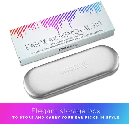 Ear Wax Removal Kit - 6 Piece Ear Cleansing Tool Set, Stainless Steel Ear Curette Earwax Removal Kit for Thorough Ear Cleaner with Spiral Spring Cleaner Pick Unclogger with Storage Case