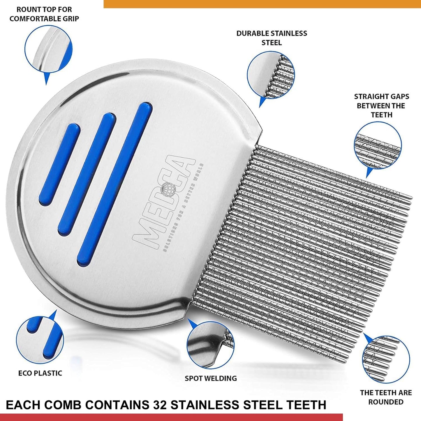 Lice Comb - (Pack of 2) Stainless Steel Professional Lice Combs and Head Lice Treatment to Effectively Get Rid of Hair Lice and Nits, Best Results for Infection and Re-infection in Kids & Adults