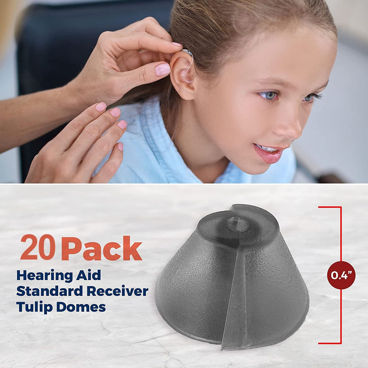 Hearing Aid Standard Receiver Tulip Domes Compatible with GN Resound Sure Fit - Universal Invisible Tip Replacement Ear Domes for BTE PSAP Hearing Amplifiers and Open Fit Models (20)