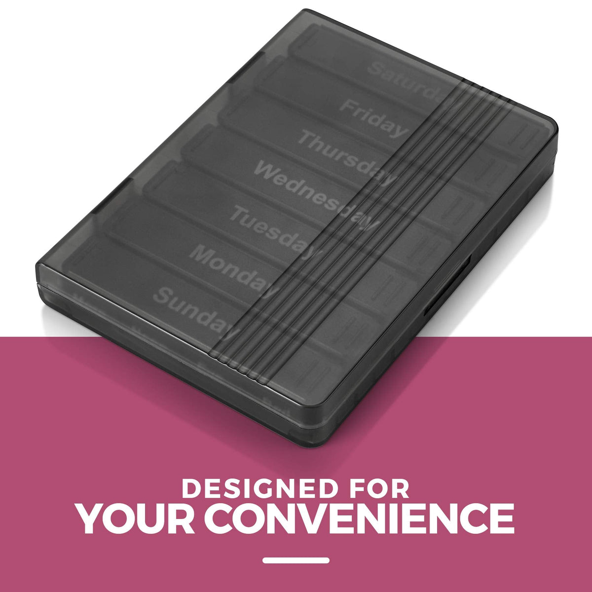 Weekly Pill Organizer - 7-Day Pill Case w/ Removable Daily 4 Times-a-Day Pill Cases - Large AM/PM Medicine Pill Box for Medications Pills Vitamins & Supplements - Easy to Read Labels Monday to Sunday