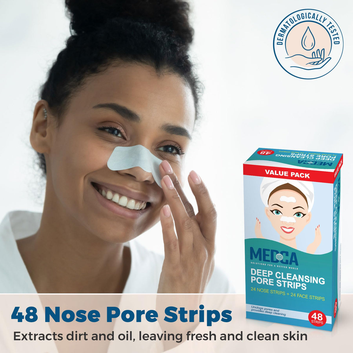 Deep Cleansing Blackhead Pore Strips - Pack of 96 Peel - Off Blackhead Remover and Pore Unclogging Strips for Nose and Face, Chin, Forehead & Healthier Looking Skin