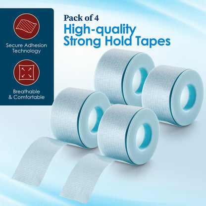 Sensitive Skin Low Trauma Tape Rolls - 1 Inch x 4 Yards Blue Tape First Aid Rolls, Minimal Hair Pulling for Wounds, Lash Tape for Eyelash Extensions, (Pack of 4)