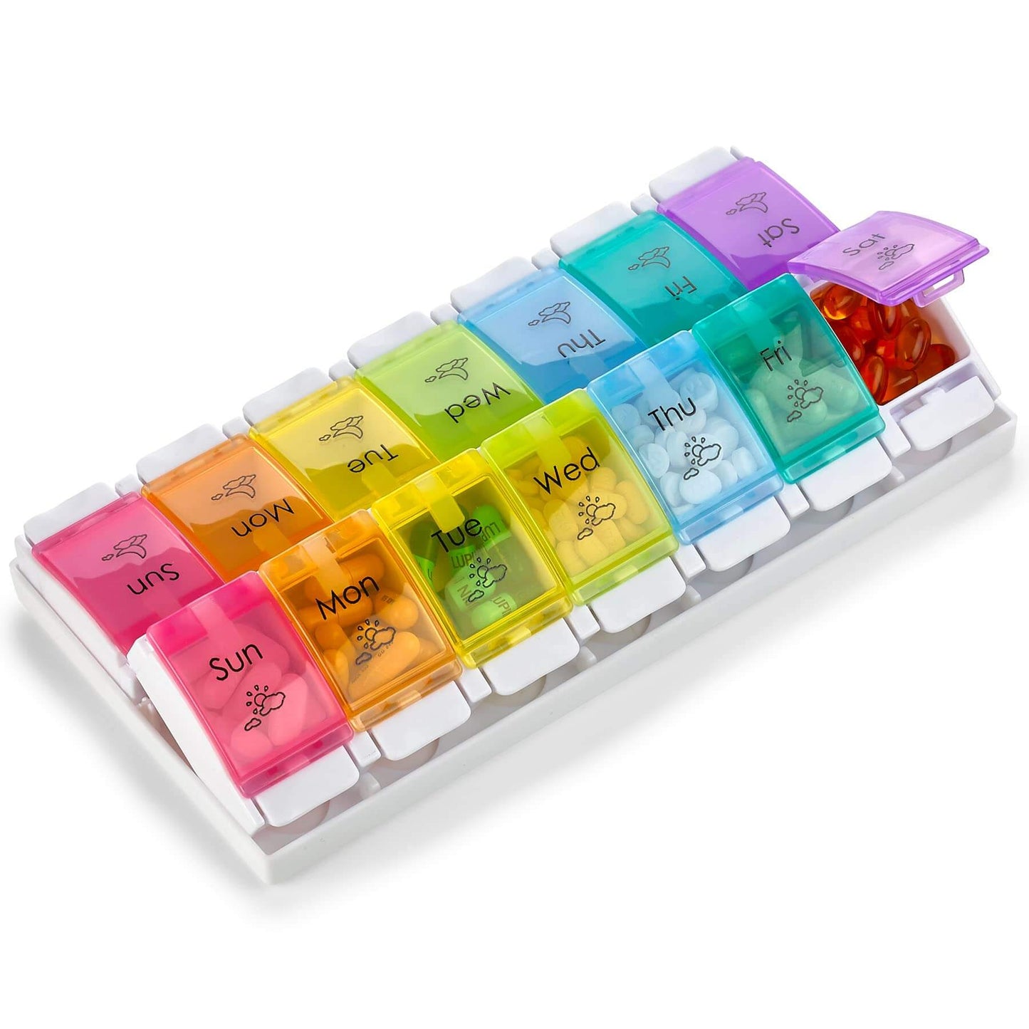 7 Day AM PM Pill Organizer – With Push Button Assisted Open A Daily Travel Pill Box Case Planner And Large Compartments 