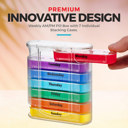 Weekly Pill Organizer, Four Times-a-Day, 1 Dispenser with Stackable AM/PM Compartments