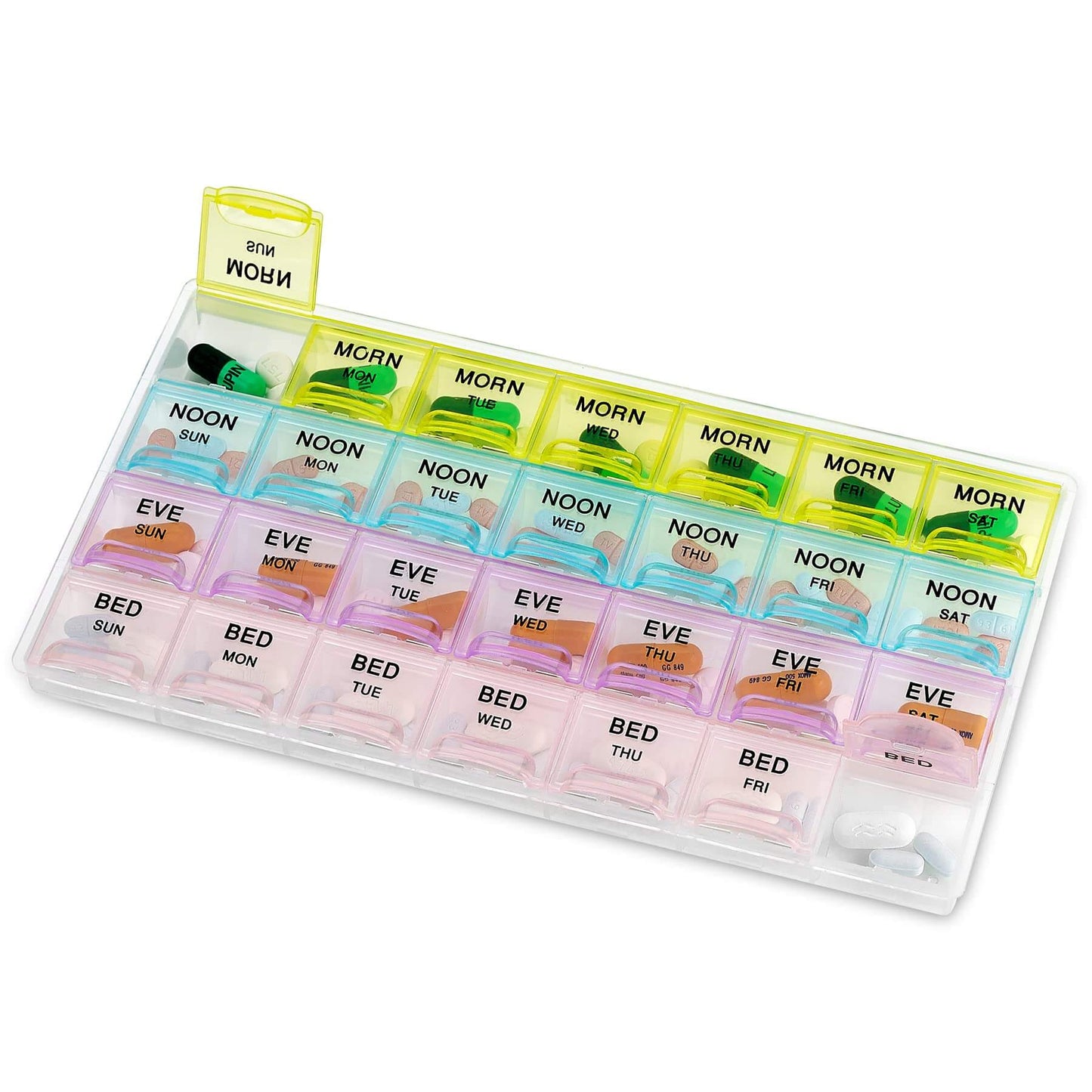 Pill Organizer - Large Pill Organizer with Weekly and Daily 4-Times-A-Day Compartments for Morning, Noon, Evening, Night