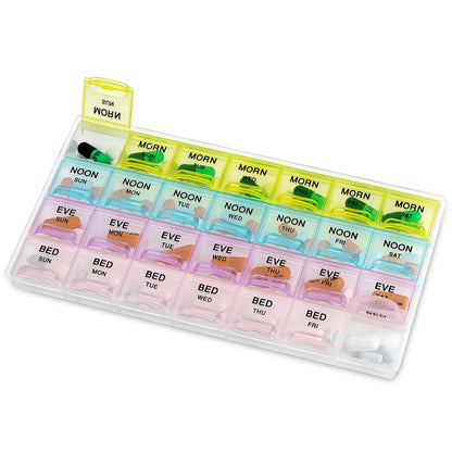 Pill Organizer - Large Pill Organizer with Weekly and Daily 4-Times-A-Day Compartments for Morning, Noon, Evening, Night