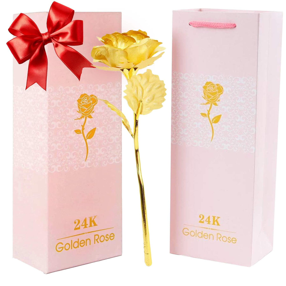 24k Gold Rose with Luxury Gift Box - 10-inch Golden Rose Metal Single Roses and Valentine's Day Gifts Idea for Women, Lo