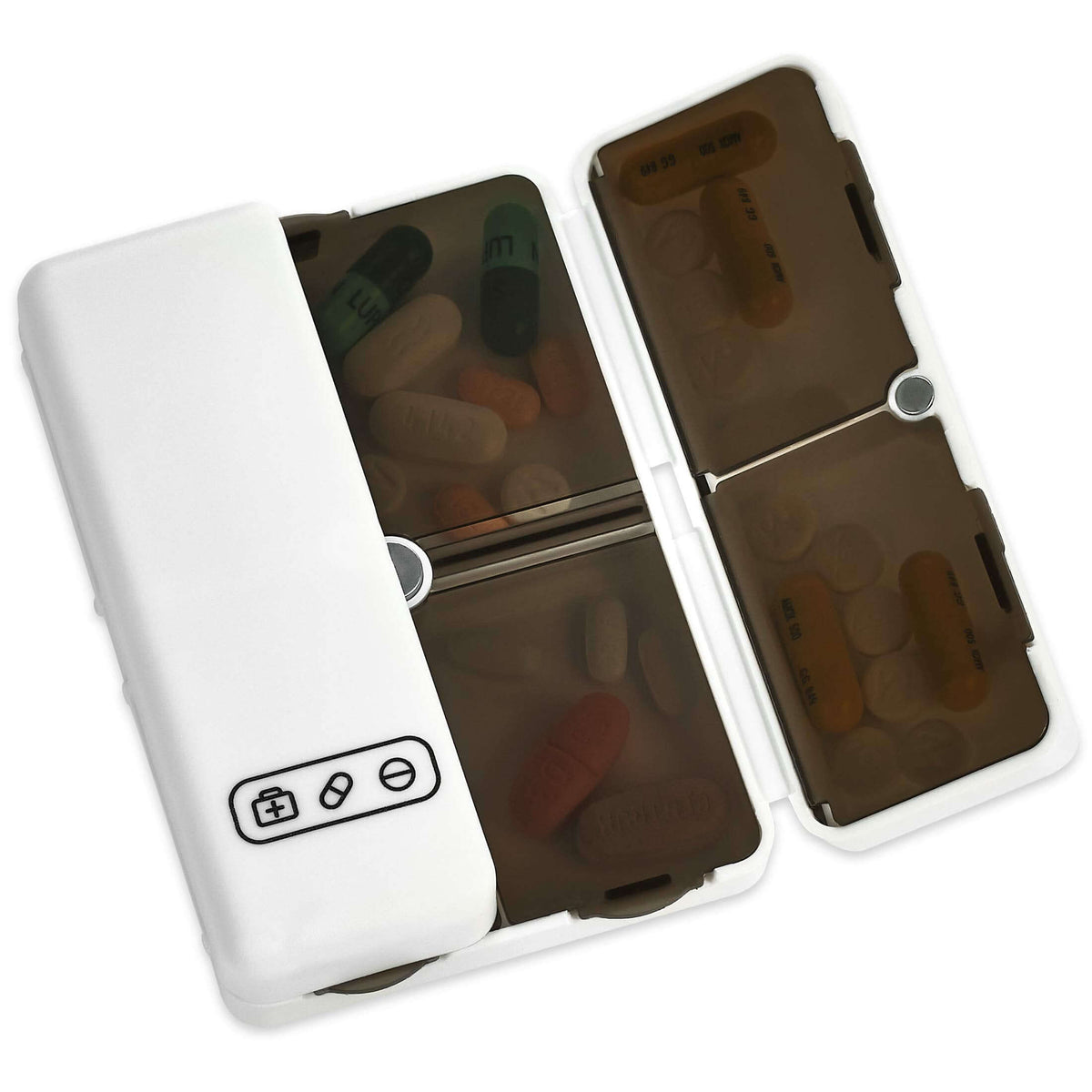 Magnetic Foldable Pill Box Case - 7 Day Weekly Medicine Organizer - Portable Compact Lightweight Pill Container with 7 C