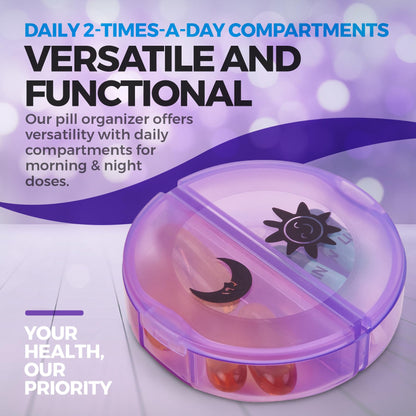 Weekly Pill Organizer - 2 Times-A-Day Compartments - 7 Day AM/PM Pill Container - Portable, Durable and Convenient Travel Pills Case for Tablets, Fish Oils, Vitamins and Supplements, Rainbow, 1 Pack