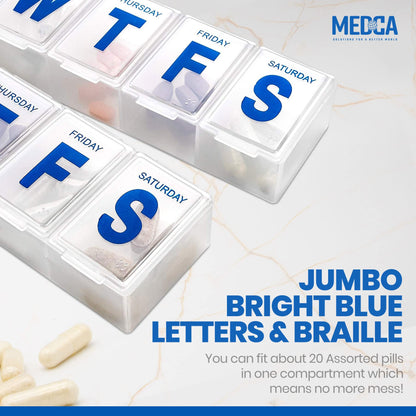 Weekly Pill Organizer - (Pack of 2) Extra Large Vitamin Container with Jumbo Easy to Read Letters, BPA Free - Daily Travel 7 Day Medication Pill Box Case