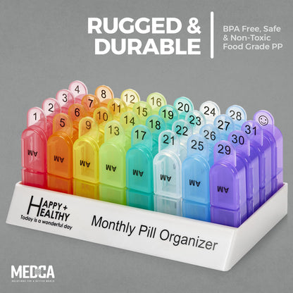 Monthly Pill Organizer 2 Times a Day, 30 Day Pill Box AM PM, Morning and Night One Month Pill Box Organizer with Daily Removable 31 Day Pill Organizers and Organizing Tray