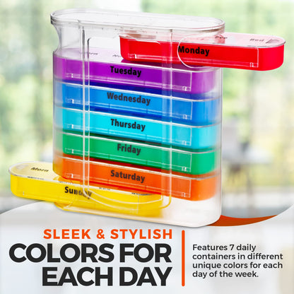 Weekly Pill Organizer, Four Times-a-Day, Pack of 2 Dispensers with Stackable AM/PM Compartments