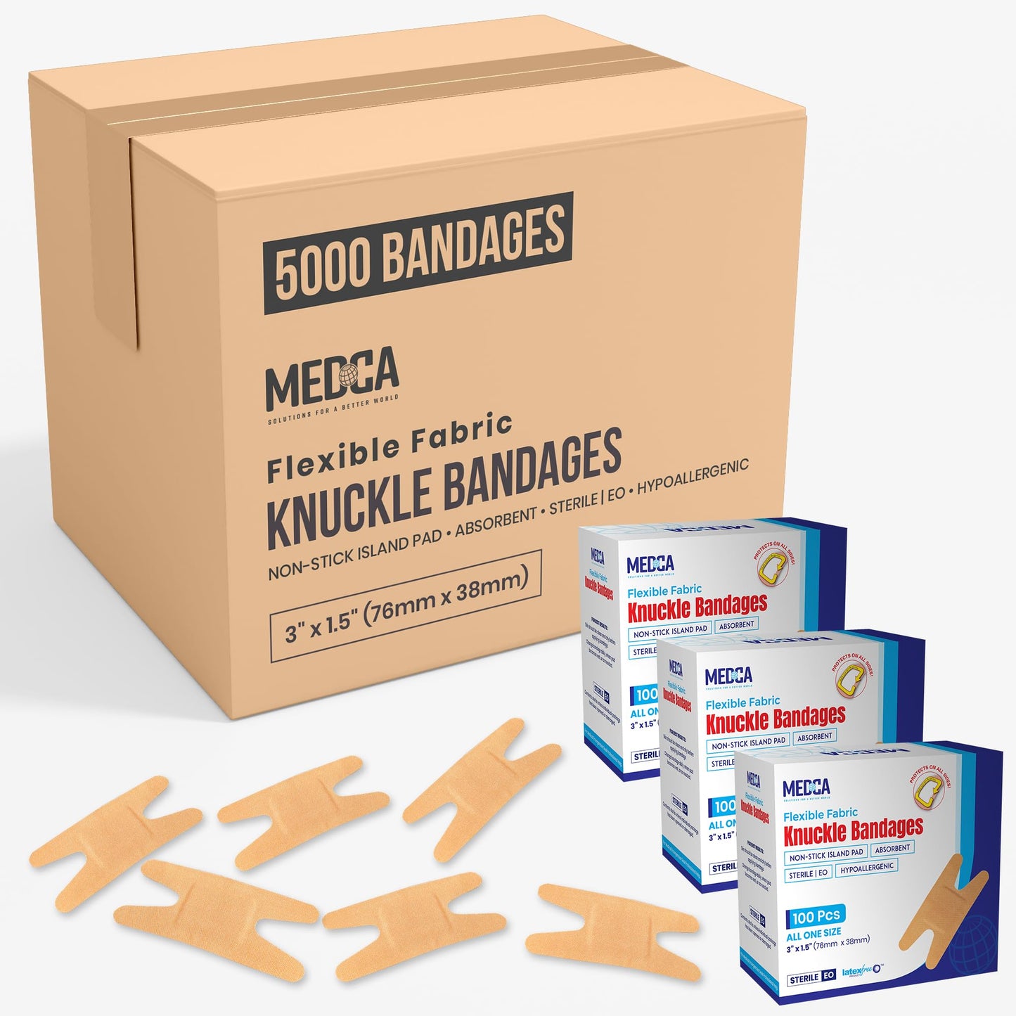 Flexible Fabric Bandages - Flex Fabric Adhesive Knuckle Bandages for Finger Care and to Protect Wounds from Infection - 