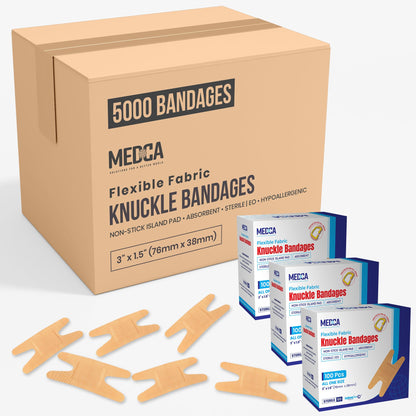 Flexible Fabric Bandages - Flex Fabric Adhesive Knuckle Bandages for Finger Care and to Protect Wounds from Infection - 