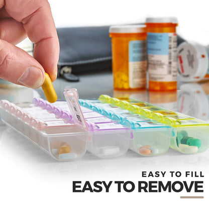 Pill Organizers - (40 Pack Bulk) Large Pill Organizer with Weekly and Daily 4-Times-A-Day Compartments for Morning, Noon, Evening, Night - BPA-Free, Portable and Travel Friendly Pill Boxes Case