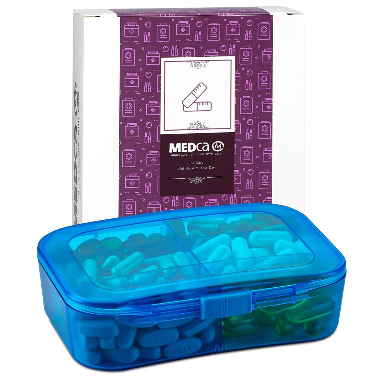 Vitamin Organizer - Travel Pill Organizer Box & 6 Compartment Daily Medicine Case Container for Organizing Your Pills, M