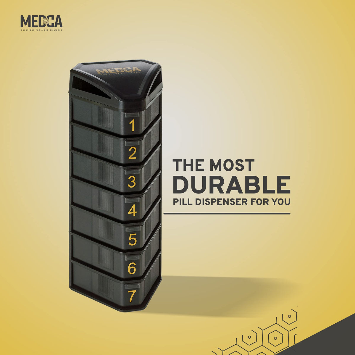 Moisture Proof Weekly Stackable Pill Organizer - BPA Free, Weekly Pill Box Case with 3 Daily Compartments - Black Pill Box to store pills, vitamins, supplements