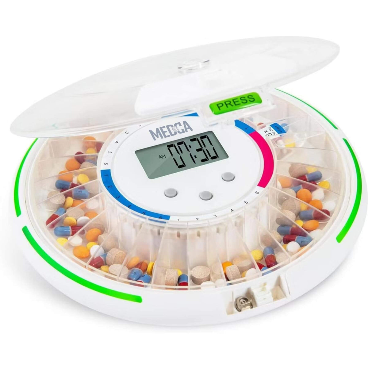 Automatic Pill Dispenser with 28-Day Electronic Medication Organizer - Lockable Key Pill Container with LCD Display, Lig