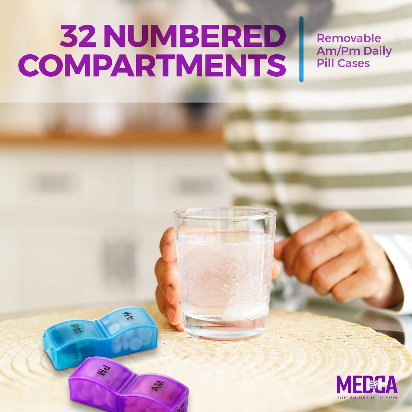 Monthly Pill Organizer - Am/Pm Daily Pill Organizer 32 Compartments for Each Day, Pill Dispenser and Dispenser Caddy that Helps You Organize Your Life, Perfect for Supplements and Medication by