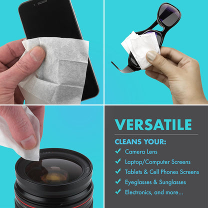 Lens Cleaning Wipes - [210 Pack] Pre Moistened Cleansing Cloths and Individually Wrapped Eyeglass Cleaner Wipe Pads for Phones, Tablet Screens