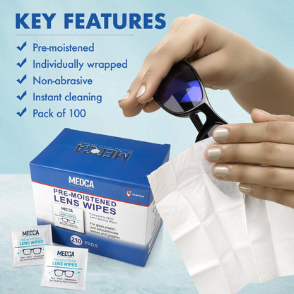 Lens Cleaning Wipes - [210 Pack] Pre Moistened Cleansing Cloths and Individually Wrapped Eyeglass Cleaner Wipe Pads for Phones, Tablet Screens