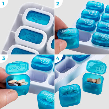 Monthly Pill Organizer - (Pack of 2) 31 Day Pill Organizer with Large Removable Medication Pods, Portable Pill Case Box and Holder for Daily Medicine and Vitamins, Great for Travel