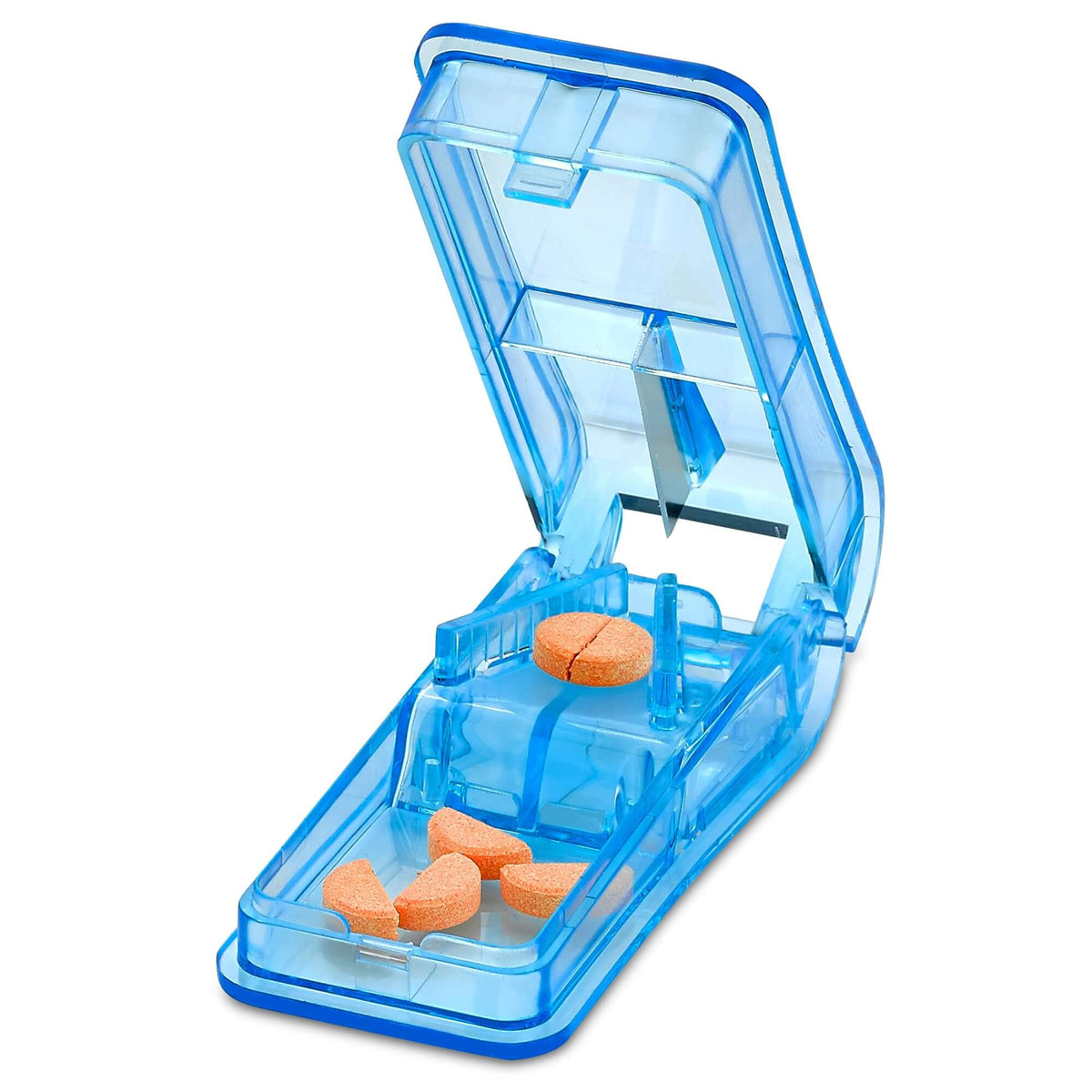 Pill Cutter - V- Grip Pill Crusher and Cutter for Vitamins, Big & Small Pills, and Medication - Transparent Pill Splitte