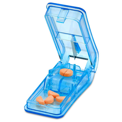 Pill Cutter - V- Grip Pill Crusher and Cutter for Vitamins, Big & Small Pills, and Medication - Transparent Pill Splitte