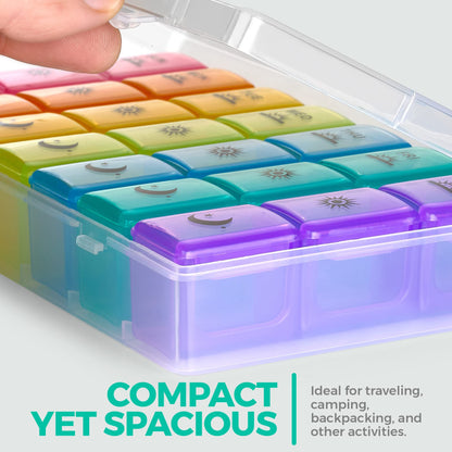 Weekly Pill Organizer Case – 3-Times-a-Day Pill Box - Large Plastic Dispenser with 7-Daily Morning Noon & Night Compartments for Pills, Supplements, Fish Oils and Vitamins