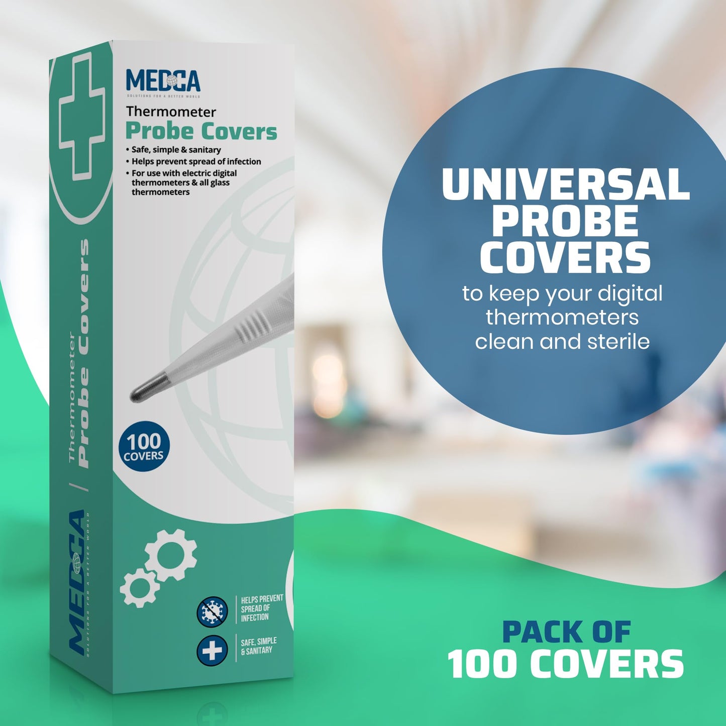 Thermometer Probe Covers - Pack of 100 - Universal and Disposable Probe Cover Box for Digital Thermometer