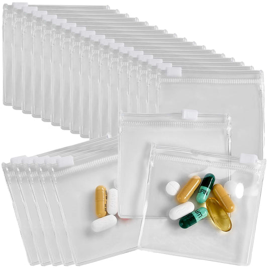 Zippered Pill Pouch Bags - 24 Pcs, Slide Lock Clear Plastic Mini Bags, BPA-Free for Pills Vitamins, Supplements, Medicat
