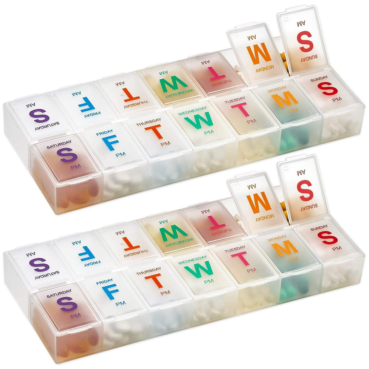 Large Weekly Pill Organizer - (2 Pack) AM PM Pill Box - XL 7 Day Pill Organizer 2 Times A Day and Daily Pill Organizer C