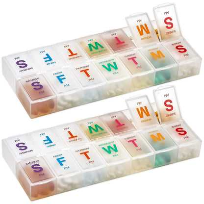 Large Weekly Pill Organizer - (2 Pack) AM PM Pill Box - XL 7 Day Pill Organizer 2 Times A Day and Daily Pill Organizer C