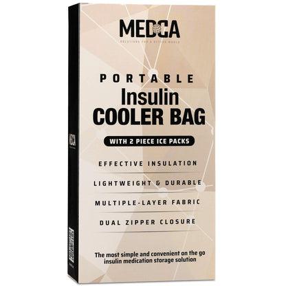Insulin Cooler Travel Case - Insulated Portable Diabetic Pouch with 2 Gel Ice Packs - Reusable Lightweight & Durable Organizer Bag Cooler for Medications Diabetes Pen, and Supplies, (Black & Tan)