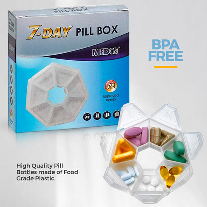 Weekly Pill Organizer Clear 7-Sided Pill Reminder, Hexagon Shaped