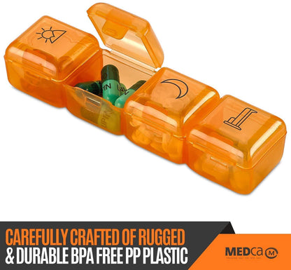 Weekly Pill Organizer - 4 Compartment Am/pm Pill Box, 7 Day Large Travel Medication Dispenser Case for Vitamins and Medicines by