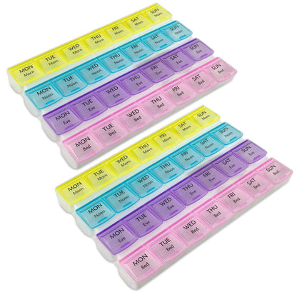 Weekly Pill Organizer - 4-Times-a-Day Pill Planner (Pack of 2) Pill Box Separates Pills & Vitamins with Daily Morning, N