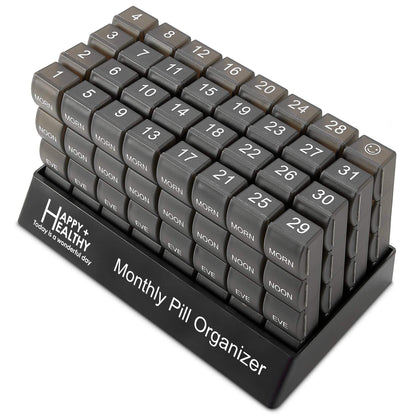 Month Pill Box Organizer - 4 Times-a-Day Morning-Noon-Evening-Night - Large 32 Daily Pill Cases with Compartments for Vi