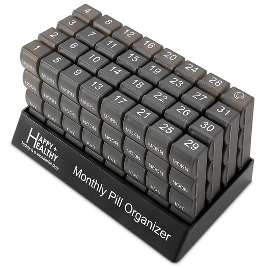 Month Pill Box Organizer - 4 Times-a-Day Morning-Noon-Evening-Night - Large 32 Daily Pill Cases with Compartments for Vi